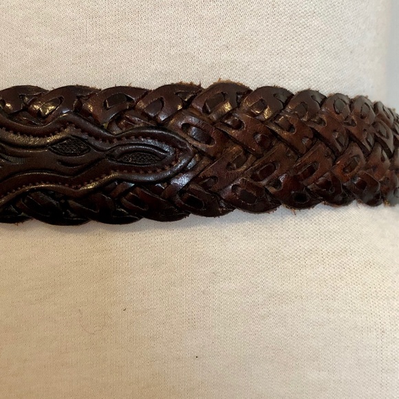 Brown Vintage Tooled/Braided Mexican Leather Belt - Picture 10 of 13